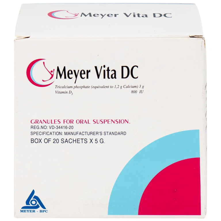 Cốm Pha Hỗn Dịch Uống Meyer Vita DC điều trị và phòng ngừa thiếu vitamin D và canxi, loãng xương (20 gói)