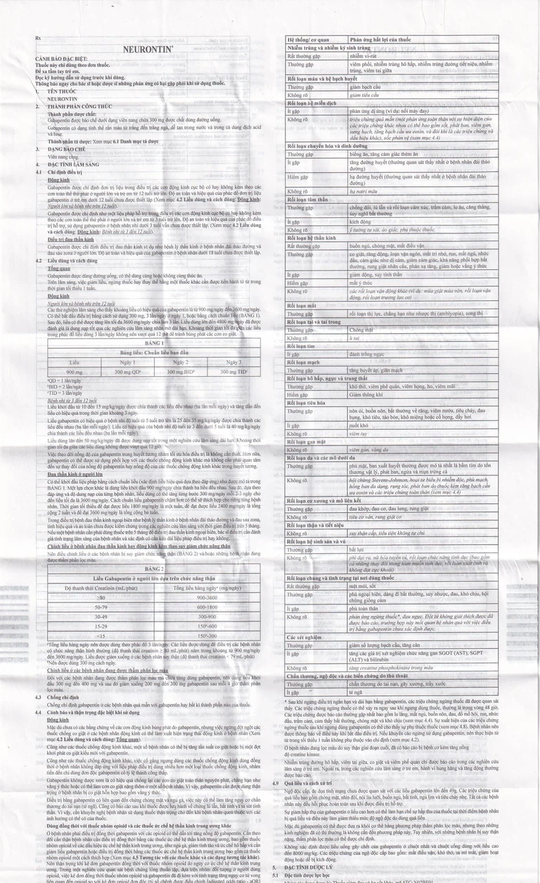 Thuốc Neurontin 300mg VIATRIS điều trị bệnh động kinh và đau dây thần kinh (1 vỉ x 10 viên)