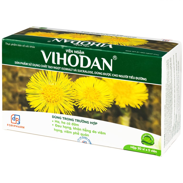 Viên ngậm Vihodan TW3 giúp nhuận phế, hỗ trợ giảm ho, giúp giảm đờm, giảm đau họng (20 vỉ x 5 viên)