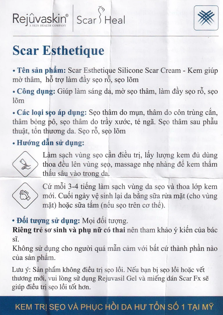 Kem bôi Rejuvaskin Scar Esthetique Silicone trị sẹo, mờ sẹo (10ml)