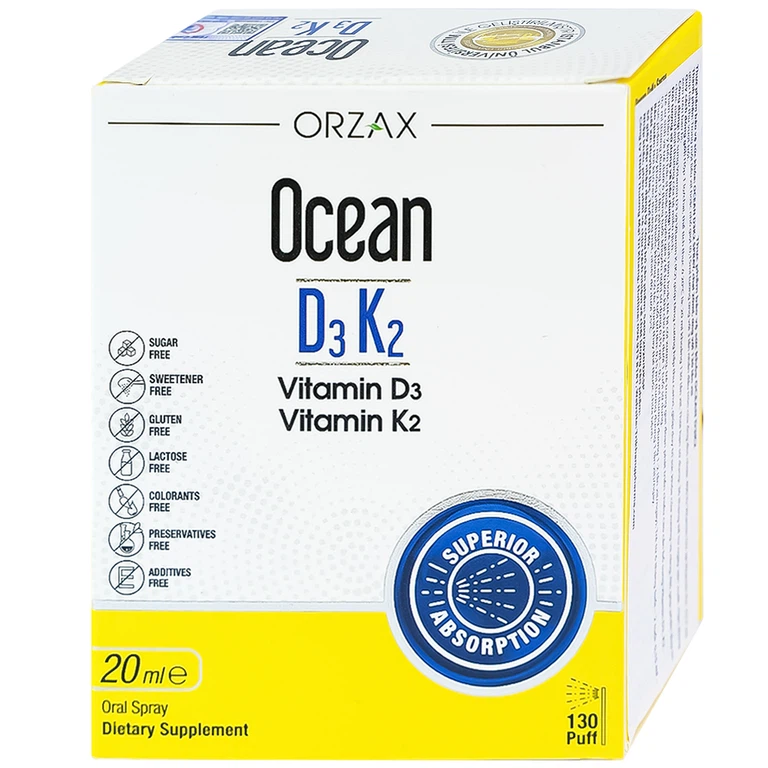 Dung dịch DubOcean D3K2 Orzax 20ml bổ sung Vitamin D3 và Vitamin K