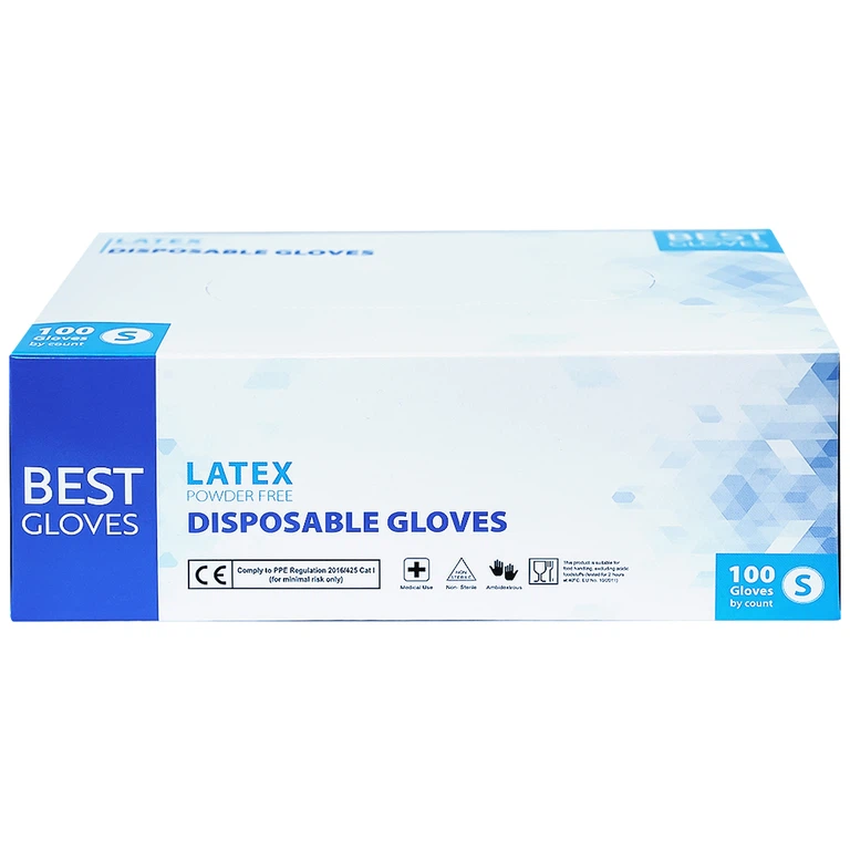 Găng tay cao su y tế không bột phủ Latex Powder Free Disposable Best Gloves size S (100 cái)
