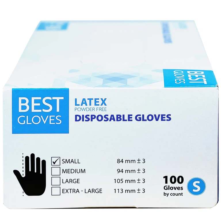 Găng tay cao su y tế không bột phủ Latex Powder Free Disposable Best Gloves size S (100 cái)