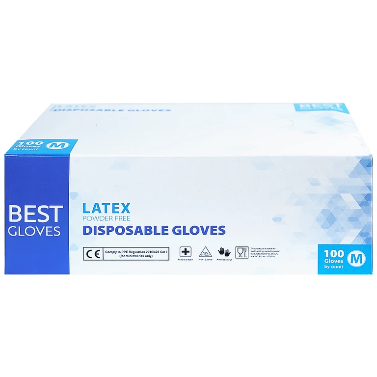 Găng tay cao su y tế không bột phủ Latex Powder Free Disposable Best Gloves size M (100 cái)