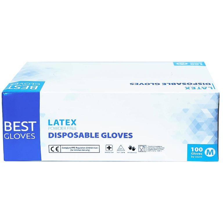 Găng tay cao su y tế không bột phủ Latex Powder Free Disposable Best Gloves size M (100 cái)