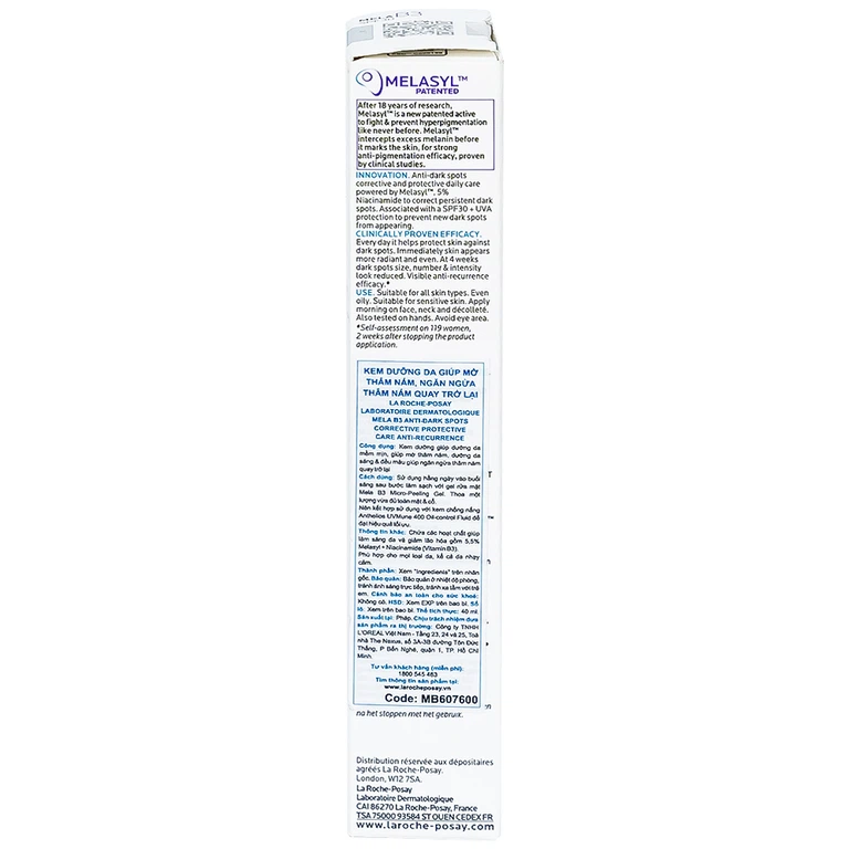 Kem dưỡng La Roche-Posay Mela B3 Cream SPF 30 dưỡng da mềm mịn, mờ thâm nám, dưỡng da sáng và đều màu 