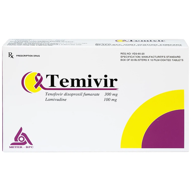 Thuốc Temivir Meyer - BPC hỗ trợ điều trị nhiễm HIV-I hoặc điều trị viêm gan B mạn tính (3 vỉ x 10 viên)