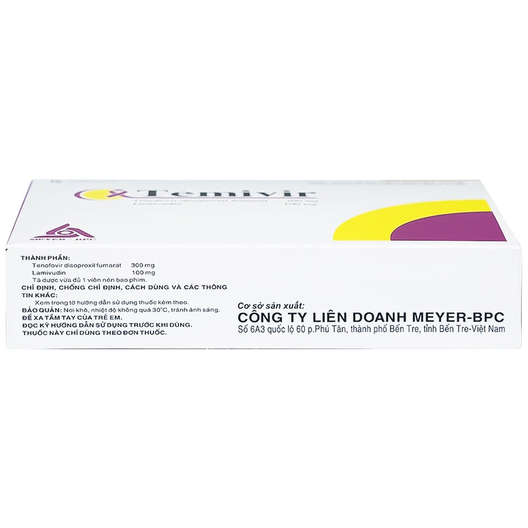 Thuốc Temivir Meyer - BPC hỗ trợ điều trị nhiễm HIV-I hoặc điều trị viêm gan B mạn tính (3 vỉ x 10 viên)