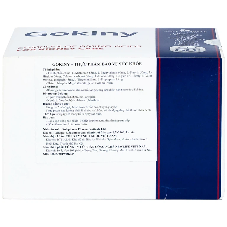 Viên uống Gokiny Solé Pharm bổ sung các amino acid cho cơ thể, tăng cường sức khỏe (6 vỉ x 10 viên)