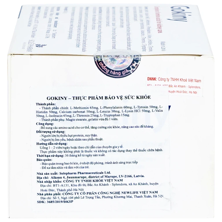 Viên uống Gokiny Solé Pharm bổ sung các amino acid cho cơ thể, tăng cường sức khỏe (6 vỉ x 10 viên)
