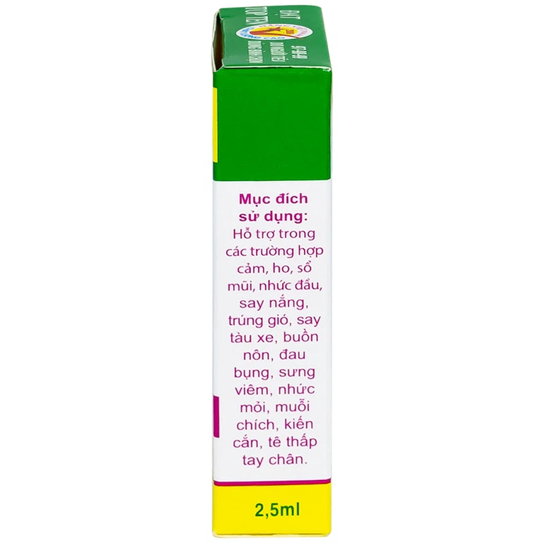 Dầu gió Trường Sơn 2.5ml dùng hỗ trợ trong trường hợp cảm, ho, sổ mũi, nhức đầu (20 chai)
