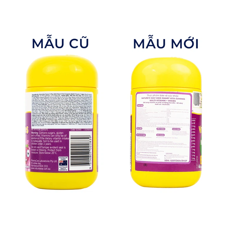 Viên nhai Kids Smart Nature's Way Vita Gummies Multi-vitamin Vegies bổ sung một số vitamin và tăng sức khỏe  (60 viên)