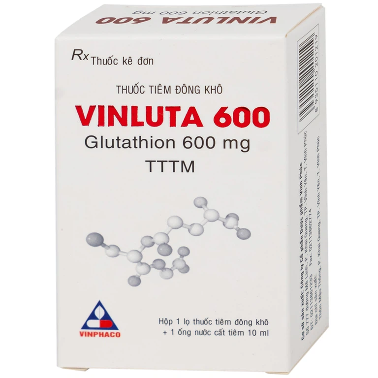 Thuốc tiêm Vinluta 600 Vinphaco giảm độc tính của xạ trị và hóa chất điều trị ung thư (1 lọ bột + 1 ống nước cất tiêm 10ml)