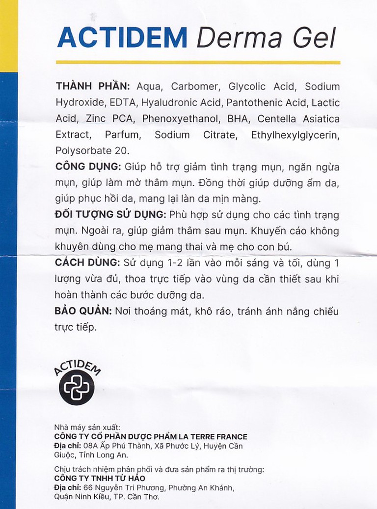 Gel Actidem Derma giúp ngăn ngừa mụn, làm mờ vết thâm (18g)
