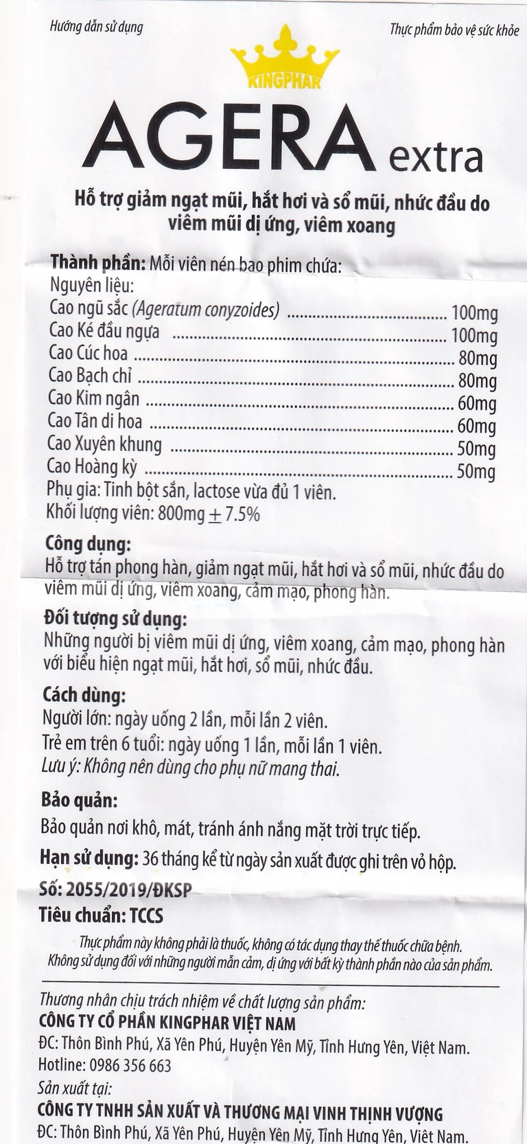 Viên uống Agera Extra Kingphar hỗ trợ giảm ngạt mũi, hắt hơi (60 viên)