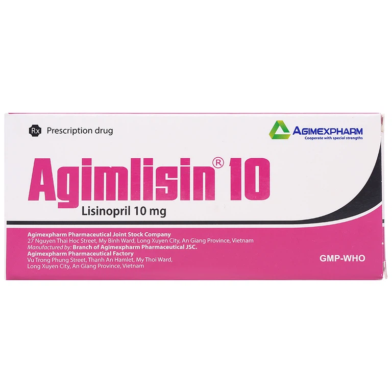 Thuốc Agimlisin 10 Agimexpharm điều trị tăng huyết áp, suy tim (3 vỉ x 10 viên)