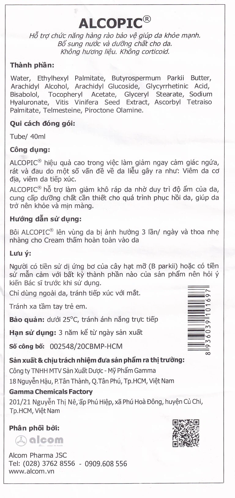 Kem Alcopic Gamma giảm ngứa, rát, đau do viêm da cơ địa, viêm da tiếp xúc (40ml)