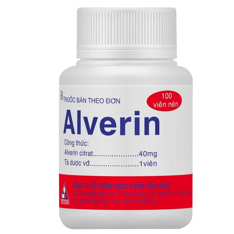 Thuốc Alverin 40mg Vinphaco điều trị đau do co thắt cơ trơn ở đường tiêu hoá (100 viên)