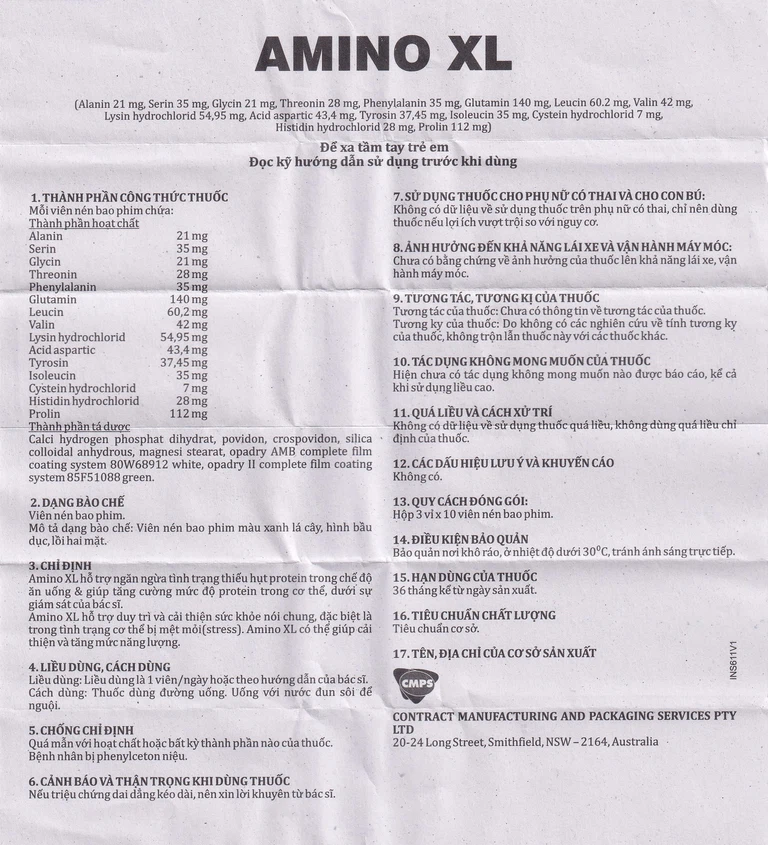 Thuốc Amino XL CMPS hỗ trợ ngăn ngừa thiếu hụt protein, duy trì và cải thiện sức khỏe (3 vỉ x 10 viên)