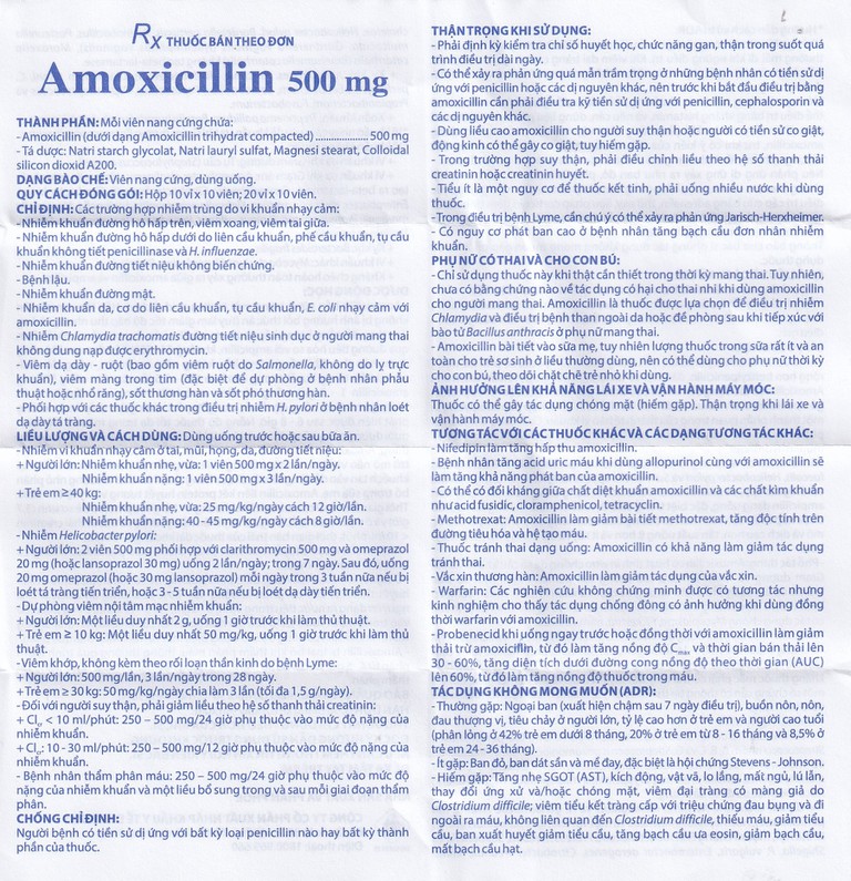 Thuốc Amoxicillin 500mg Domesco điều trị nhiễm khuẩn (10 vỉ x 10 viên)