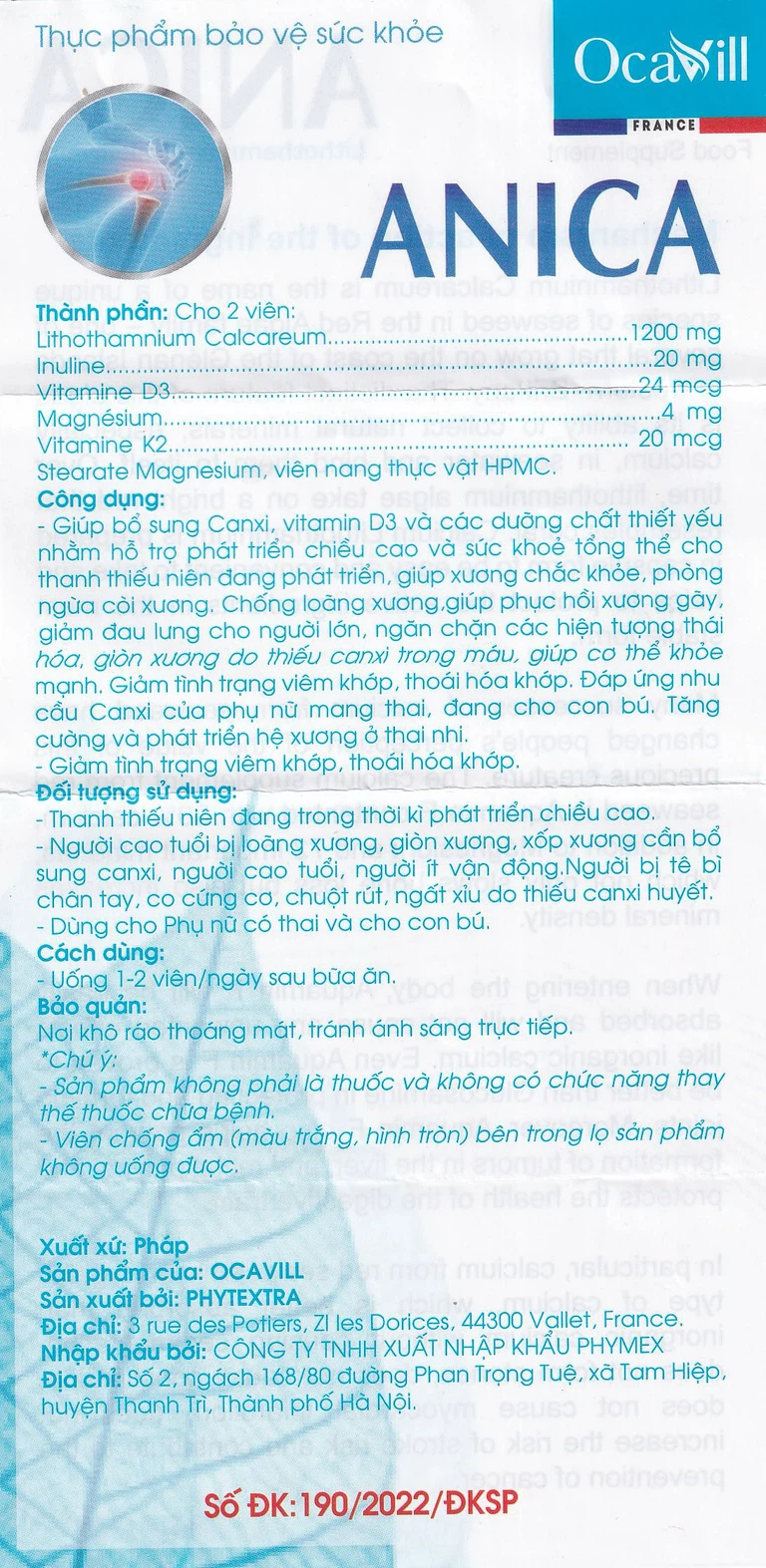 Viên uống Anica Ocavill bổ sung Canxi và Vitamin D3 (60 viên)