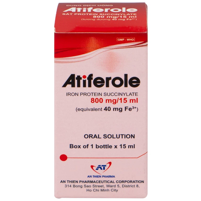 Dung dịch uống Atiferole 800mg/15ml An Thiên điều trị tình trạng thiếu hụt sắt và thiếu máu