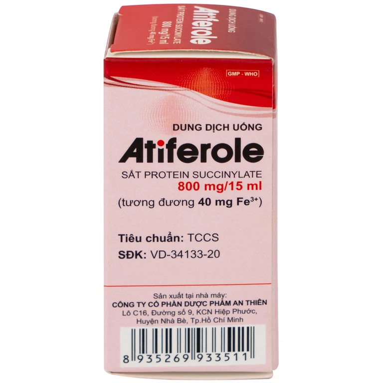 Dung dịch uống Atiferole 800mg/15ml An Thiên điều trị tình trạng thiếu hụt sắt và thiếu máu