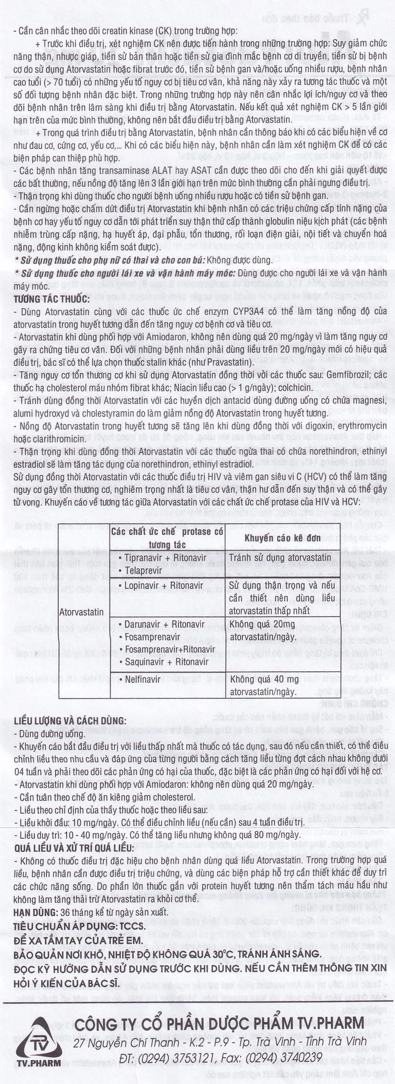 Thuốc Atorvastatin 10mg TV.Pharm điều trị tăng cholesterol toàn phần, LDL-cholesterol (3 vỉ x 10 viên)