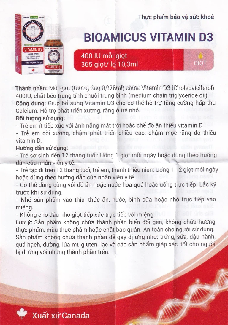 Dung dịch BioAmicus Vitamin D3 10.3ml bổ sung vitamin D3, hỗ trợ phát triển xương