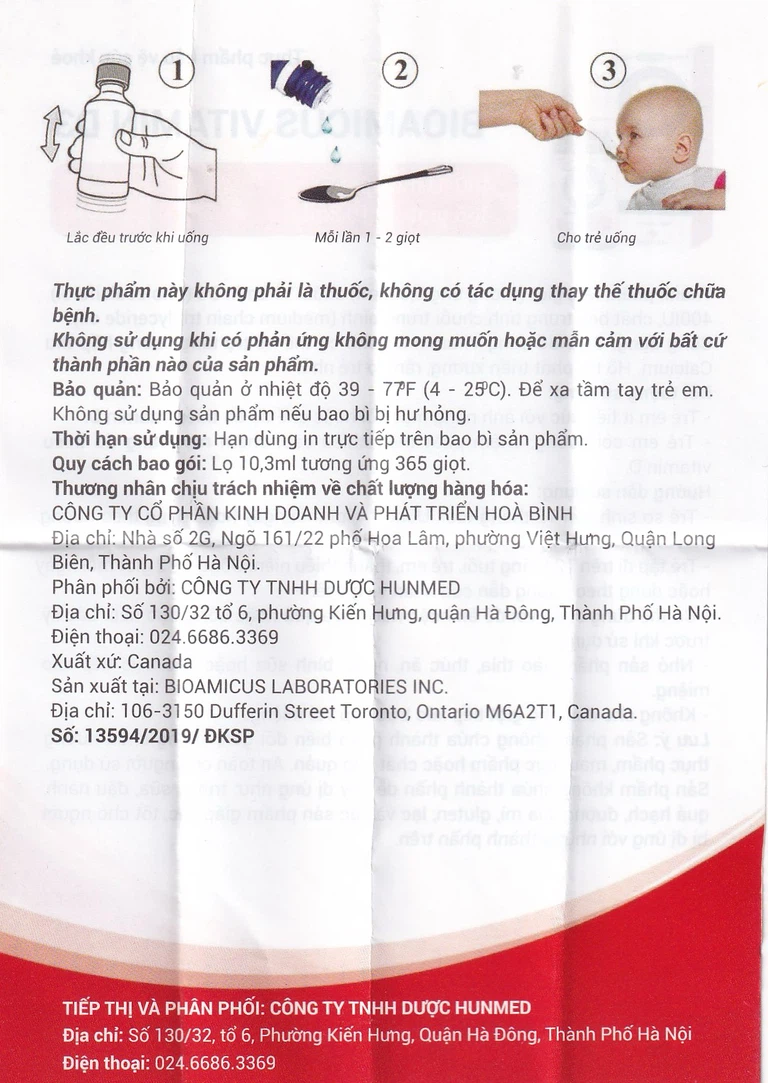 Dung dịch BioAmicus Vitamin D3 10.3ml bổ sung vitamin D3, hỗ trợ phát triển xương