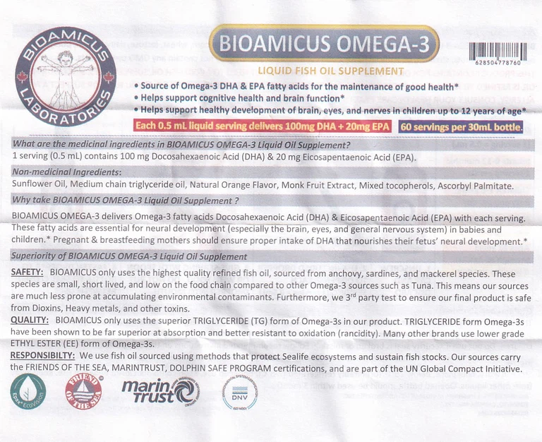 Thực phẩm bảo vệ sức khỏe Bioamicus Omega-3 hỗ trợ tốt cho mắt và não (30ml)