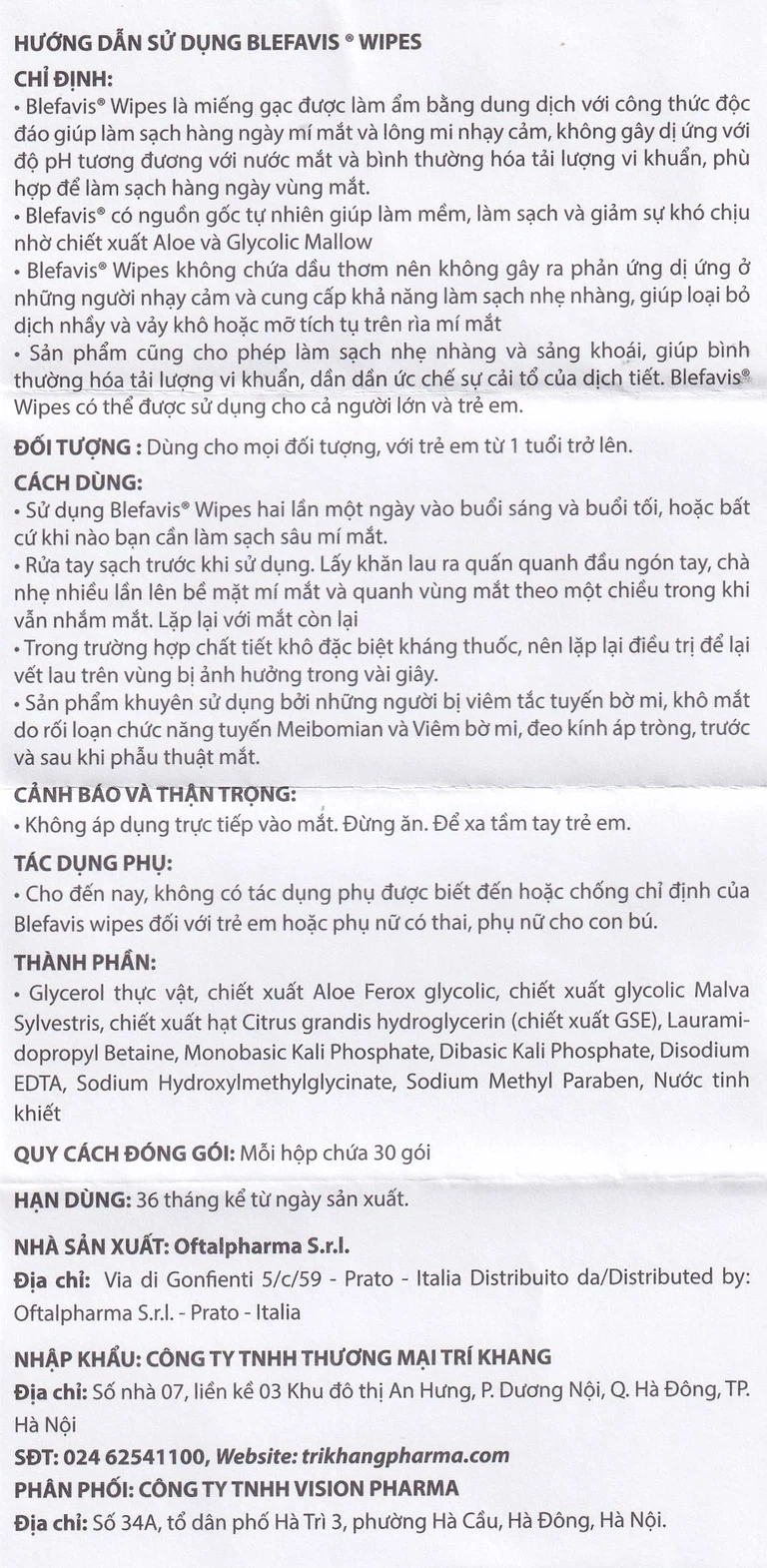 Gạc y tế Blefavis Wipes Oftalpharma làm sạch, làm mềm và giảm kích ứng cho vùng mi mắt nhạy cảm (30 miếng)