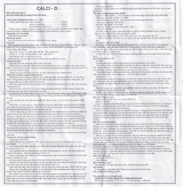 Thuốc Calci - D Mekophar bổ sung calci (10 vỉ x 10 viên)