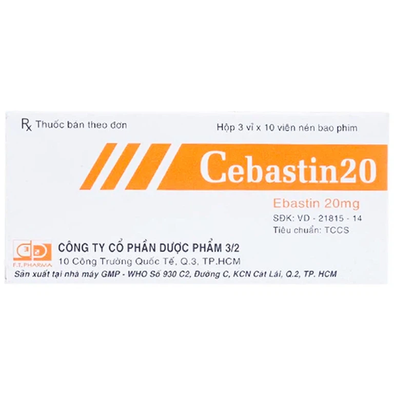 Thuốc Cebastin20 Dược 3-2 điều trị viêm mũi dị ứng, mày đay (3 vỉ x 10 viên) 
