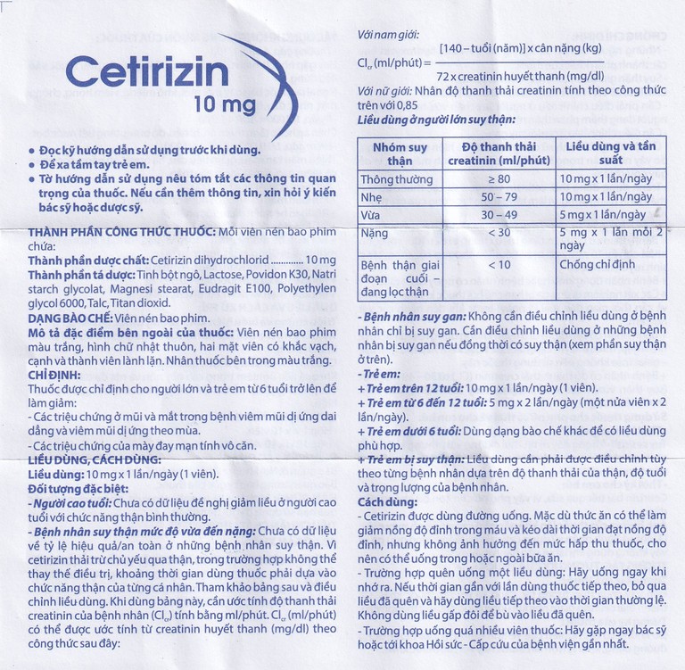 Thuốc Cetirizin 10mg Domesco điều trị viêm mũi dị ứng, mày đay (10 vỉ x 10 viên)