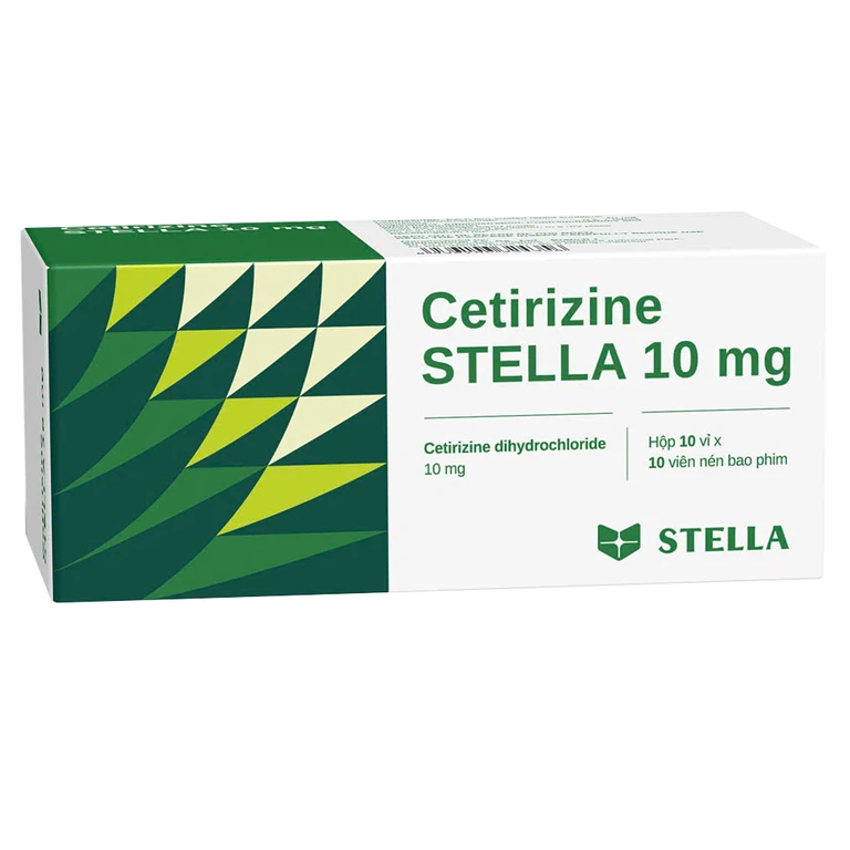 Thuốc Cetirizine 10 Stella giảm các triệu chứng của mề đay, viêm mũi dị ứng (10 vỉ x 10 viên)