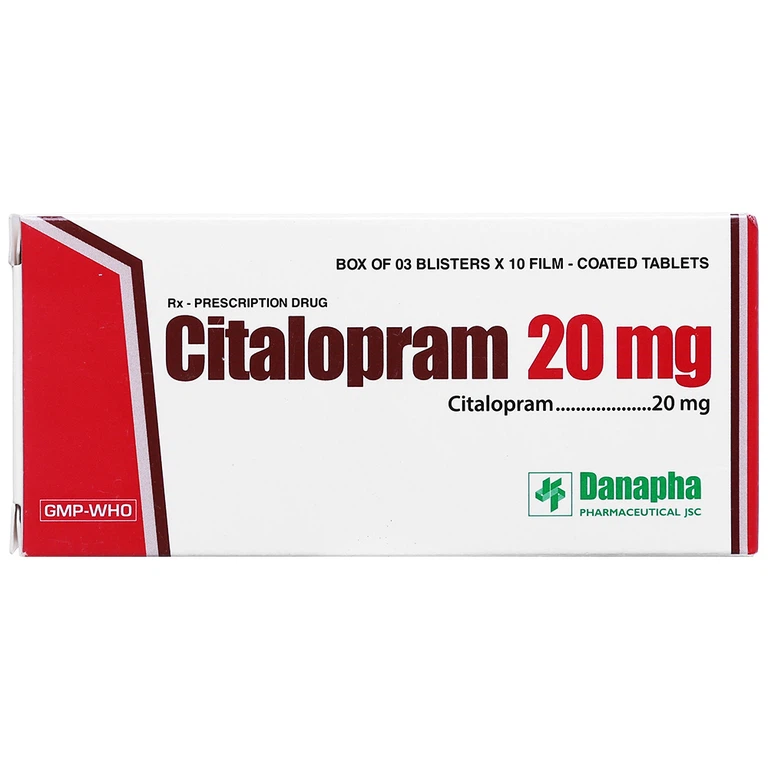 Thuốc Citalopram 20mg Danapha điều trị bệnh trầm cảm, rối loạn hoảng sợ ( 3 vỉ x 10 viên)