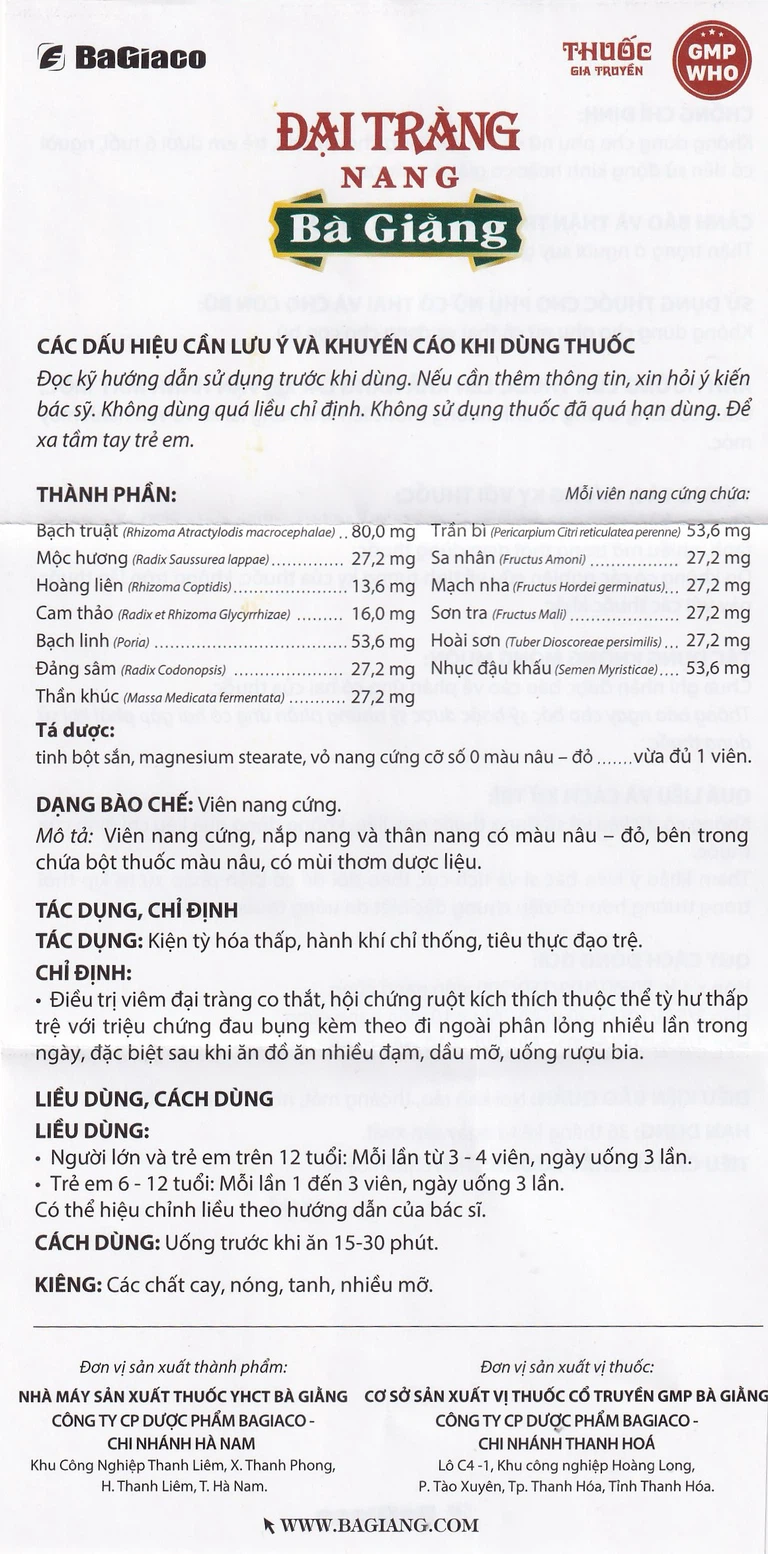 Thuốc Đại tràng nang Bà Giằng điều trị viêm đại tràng co thắt, hội chứng ruột kích thích (5 vỉ x 10 viên)