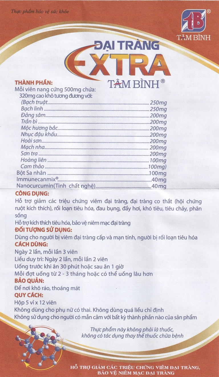 Đại tràng Extra Tâm Bình hỗ trợ giảm các triệu chứng viêm đại tràng, đại tràng co thắt (5 vỉ x 12 viên)