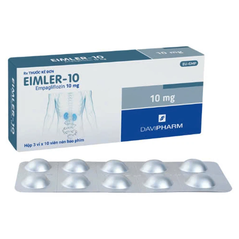 Thuốc Eimler-10mg Davi điều trị đái tháo đường tuýp 2 và suy tim mãn tính có triệu chứng (3 vỉ x 10 viên)