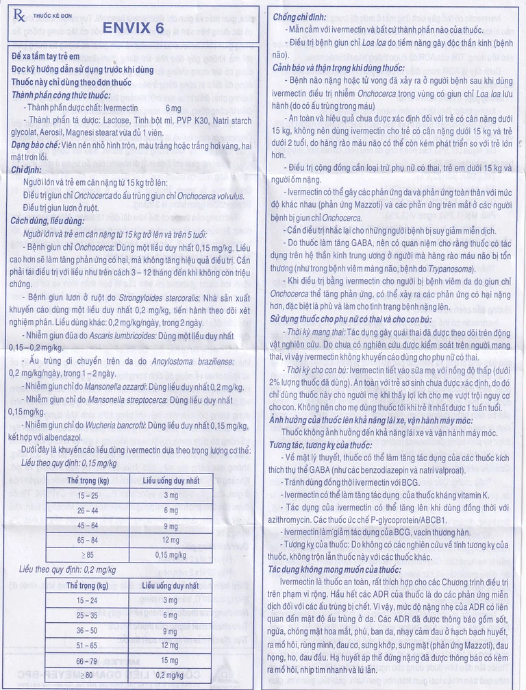 Thuốc Envix 6 Meyer - BPC điều trị giun chỉ Onchocerca, giun lươn ở ruột (2 vỉ x 2 viên)