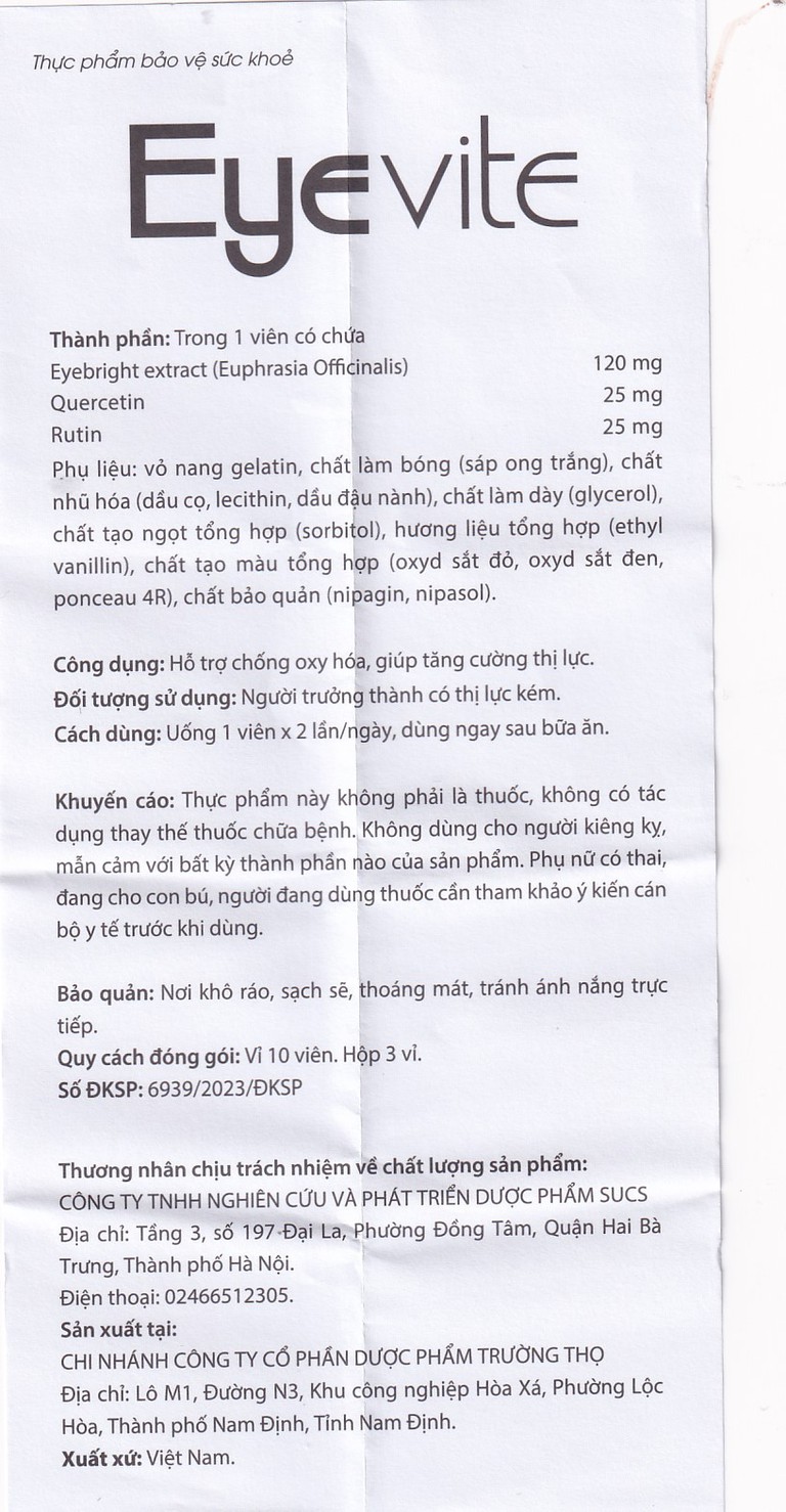 Viên uống Eyevite Sucs hỗ trợ chống oxy hóa, tăng cường thị lực (3 vỉ x 10 viên)