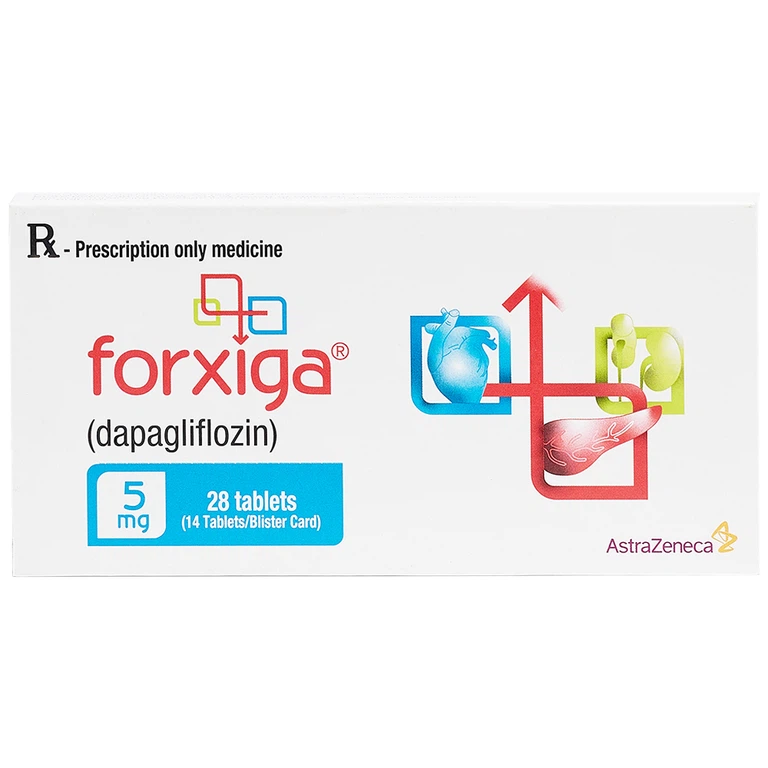 Thuốc Forxiga AstraZeneca điều trị đái tháo đường típ 2, suy tim, bệnh thận mạn (2 vỉ x 14 viên)