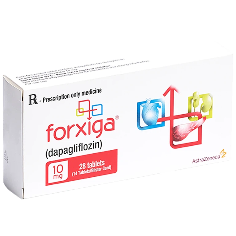 Thuốc Forxiga AstraZeneca điều trị đái tháo đường tuýp 2, suy tim, bệnh thận mạn (2 vỉ x 14 viên)