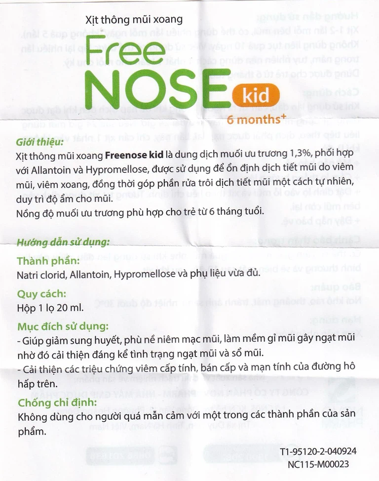Dung dịch vệ sinh mũi, xoang Free Nose Kid 6 Month+ Novocare 20ml loãng chất nhày, giảm nghẹt mũi