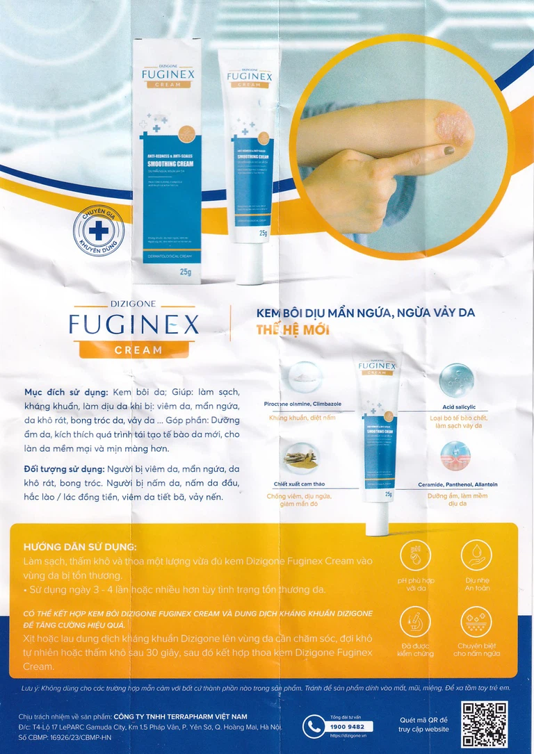 Kem bôi Fuginex Cream Dizigone 25g Terrapharm giúp làm sạch, kháng khuẩn, làm dịu da