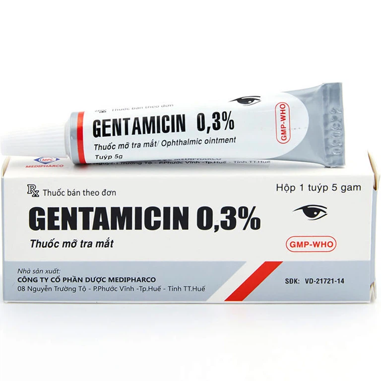 Thuốc mỡ tra mắt Gentamicin 0.3% Medipharco điều trị nhiễm khuẩn da (10g)