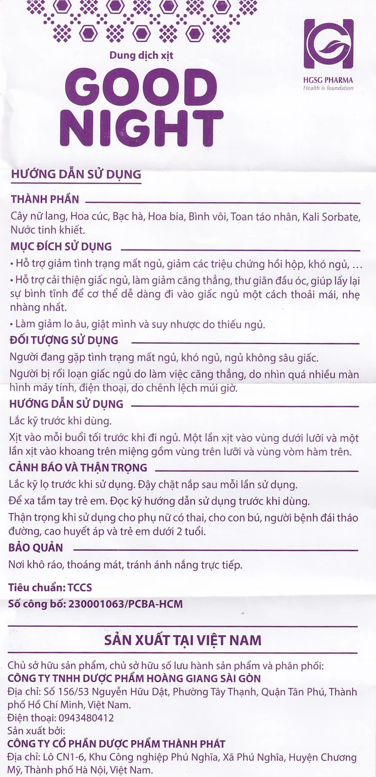 Dung dịch xịt Good Night hỗ trợ giảm tình trạng mất ngủ, khó ngủ (20ml)