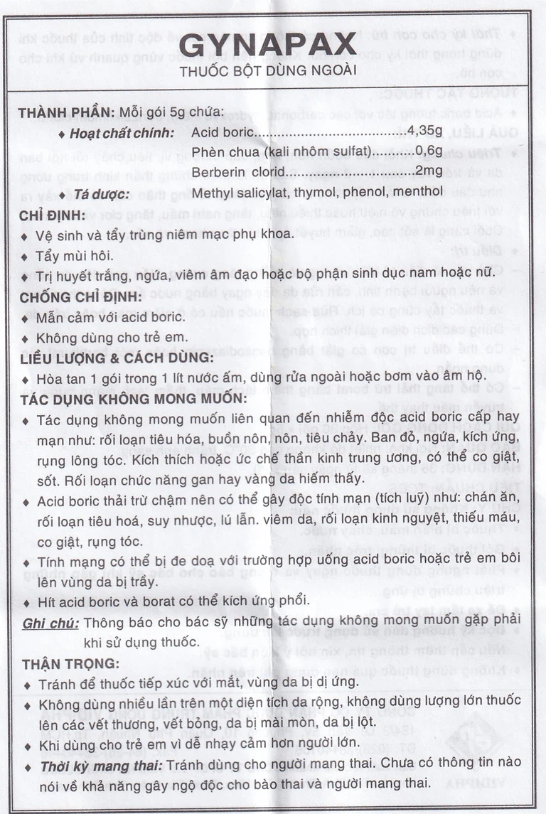 Thuốc vệ sinh phụ nữ Gynapax Vidipha hỗ trợ vệ sinh và tẩy trùng niêm mạc phụ khoa (30 gói x 5g)