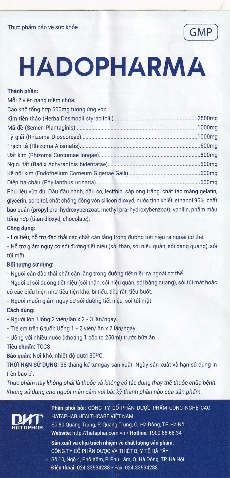 Thực phẩm bảo vệ sức khoẻ Hadopharma Hataphar (6 vỉ x 10 viên)